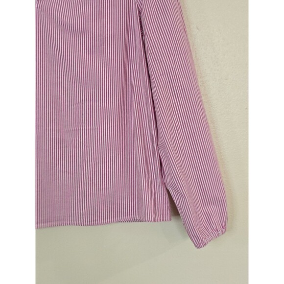 J. Crew Pink Striped Peasant Top Split Neck Ruffle Size Medium Long Sleeve - Picture 4 of 11